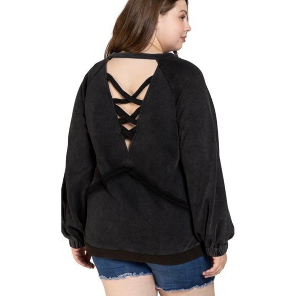 POL Black French Terry Oversized Sweatshirt 2X NEW